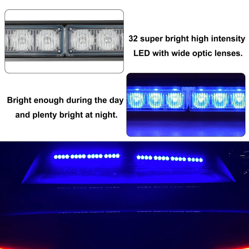 ASPL 2x16.8 inch Emergency Flashing LED Traffic Advisor Strobe Light Bar 32LED 26 Flash Patterns Interior Safety Warning Lights (Blue) - Image 3